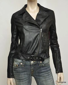 New $268 True Religion Vegan Leather Front Zip Moto Jacket Coat Top Black XS - Picture 1 of 12