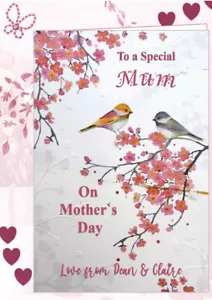 Personalised Mothers day / Birthday card mum grandma mother flowers and birds - Picture 1 of 5