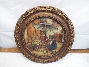 Artini Art Resin Engraving Round Frame Children Lunch Time Life Faux Ivory 4D - Picture 1 of 7