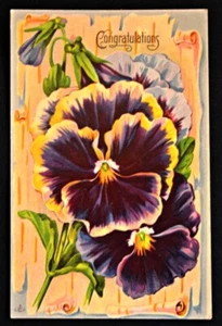 Postal Felicitaciones Pansy década de 1920 sin usar - Imagen 1 de 1