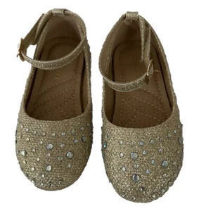 Tahari Girl’s Shoes Sz 7 - Gold w/ Ankle Straps, Sequins, Padded Insoles - Picture 1 of 9