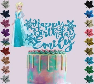 Elsa / Frozen Personalised Birthday Glitter Cake Topper With Any Name - Picture 1 of 14