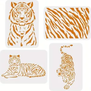 1set 4pcs Tiger Stencils for Painting 29.7x21cm Tiger Skin Pattern Drawing - Picture 1 of 6