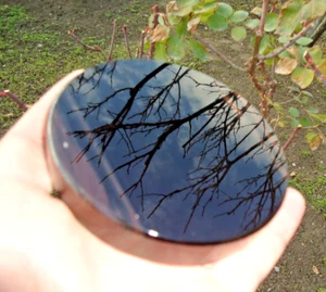 100mm BLACK MULTI NATURAL OBSIDIAN MIRROR MARBLE FLAWLESS MAGIC SCULPTURE STAND - Picture 1 of 8