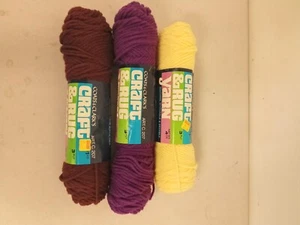 Lot of 3 NOS Coats & Clark's Craft & Rug Yarn Maize Deep Purple Brown - Picture 1 of 5