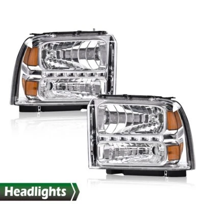 Fit For 05-07 Ford F250 F350 F450 F550 Super Duty LED DRL Headlights Chrome - Image 1 of 4