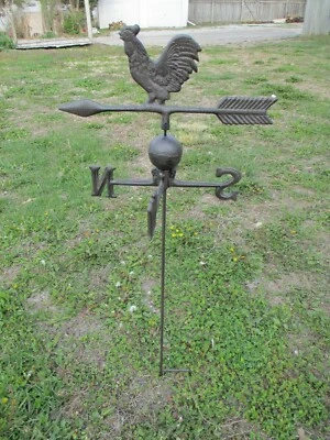 CAST IRON ROOSTER WEATHERVANE WEATHER VANE STAKE GROUND GARDEN FARM GARDEN  - Image 1 of 4