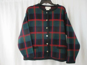 Vtg Casual Corner Women’s XL Red Acrylic Sweater Cardigan red, green, blue black - Picture 1 of 6