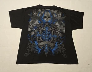MMA Elite T-shirt Mens XL Black Blue Tee Faded Skull Cross Goth Mall Punk - Picture 1 of 11