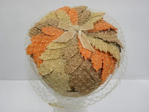 Vintage Womens Fall Fashion Wool Leaf Hat With Netting - Bild 1 von 9
