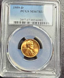 Lincoln 1st Memorial 1c Cent Penny 1959-D PCGS MS67RD Crack On Skull "L" On Rim - Picture 1 of 22