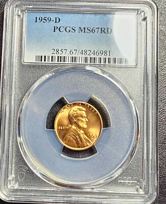 Lincoln 1st Memorial 1c Cent Penny 1959-D PCGS MS67RD Crack On Skull "L" On Rim - Image 1 of 4