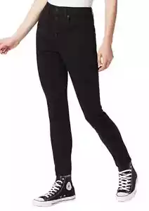NWT Frayed Jeans Womens Black Denim Stretch High Rise Skinny Button Fly 29 Waist - Picture 1 of 10