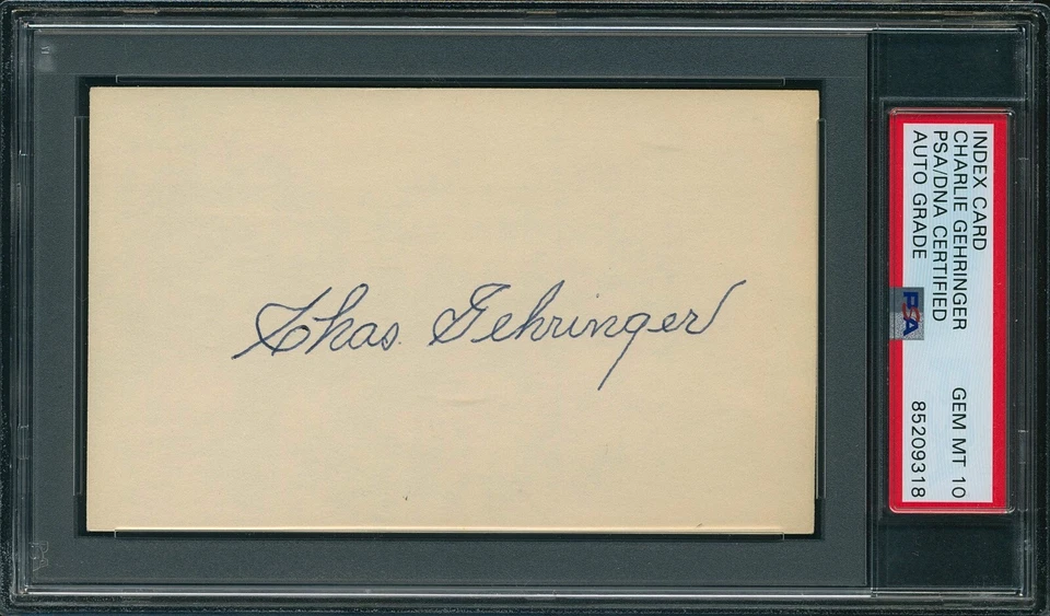 CHARLIE GEHRINGER Index Card Signed Autographed PSA/DNA Slabbed GEM MT 10 - Image 1 of 1