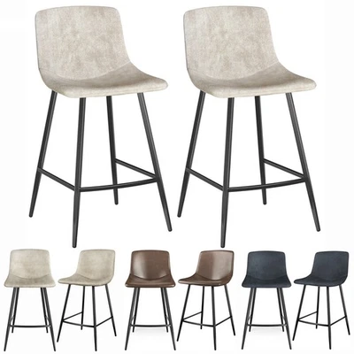 24 inch Counter Height Bar Stools Set of 2 with Back, Beige Tech Cloth Barstools - Image 1 of 4