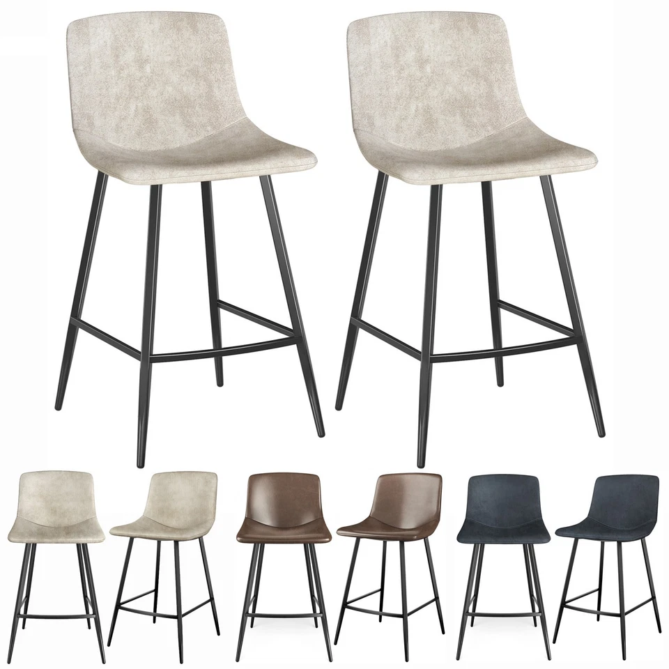24 inch Counter Height Bar Stools Set of 2 with Back, Beige Tech Cloth Barstools - Image 1 of 4