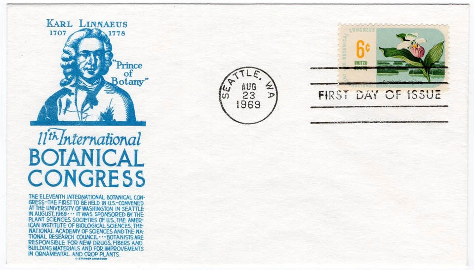 1969 FDC 1377 11th International Botanical Congress, C. S. Anderson blue cachet - Image 1 of 1