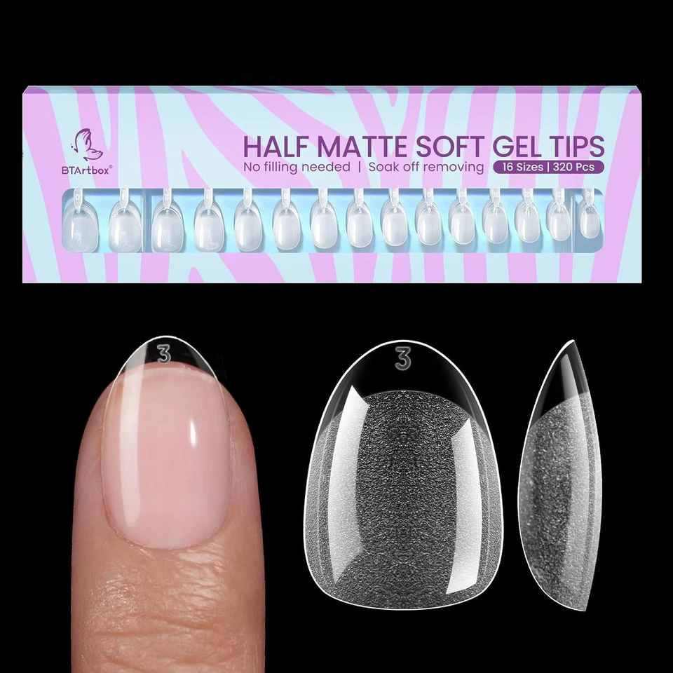 Btartbox Extra Short Almond Nail Tips - 320Pcs Half Matte Soft Gel Tips, Acrylic - Image 1 of 4