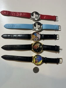 5 Modern Quartz Mickey Minnie Mouse Watches Needing Batteries Men’s Size 40mm - Picture 1 of 9