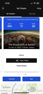 The Wizard of Oz At The Sphere - 5 Tickets - Image 1 of 4