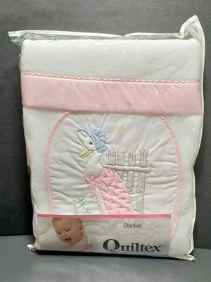 Vtg Quiltex Pink/White Jemma Duck Baby Blanket with Satin Edging-NEVER USED - Image 1 of 4