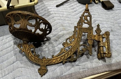 Antique Victorian Ornate Cast Iron Oil Lamp Holder Wall Sconce Dated 1881 A7 - Image 1 of 4