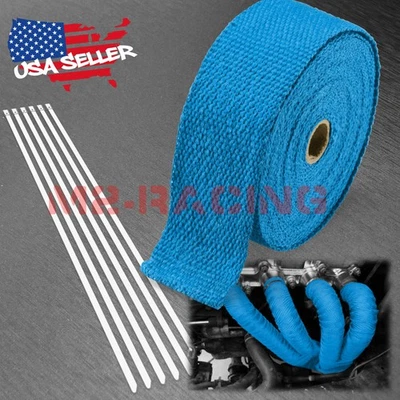 Tubo de escape azul aislamiento térmico envoltura térmica cabezal motocicleta 2"x50' Foto 1 de 4