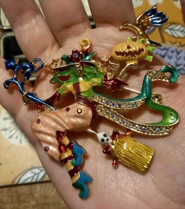 WITCH Pumpkin BROOCH Large BIG Halloween FUN Fab GLAM VINTAGE STYLE - Picture 1 of 11