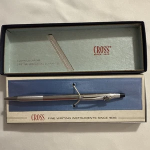 Vintage Cross Pen Teddy Bear Clip Emblem Blue Ballpoint Chrome 3502 1970's AVON - Picture 1 of 2