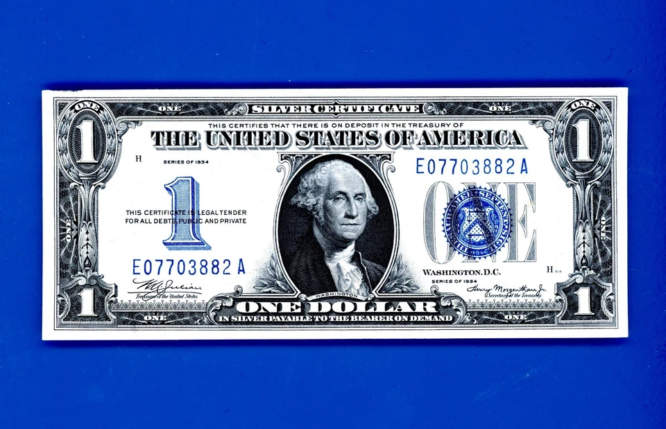 1934 $1 Funny Back Silver Cert. LAST YR. OF FUNNY BACK CRISP UNC - Image 1 of 2