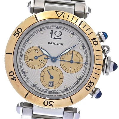 CARTIER Pasha W31011H3 Chronograph YG bezel beige Dial Quartz Men's Watch_825213 - Image 1 of 4