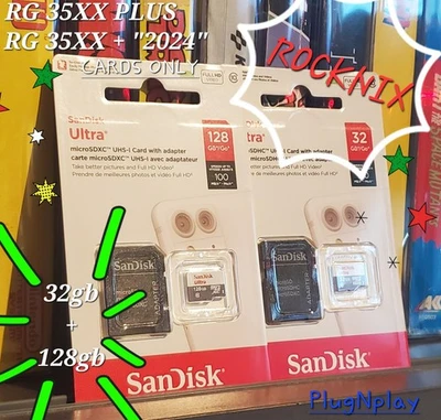 SANDISK ULTRA ANBERNIC RG35XX Plus Retro Game Console UPGRADED CARDS Rocknix 32+128 CARDS ONLY