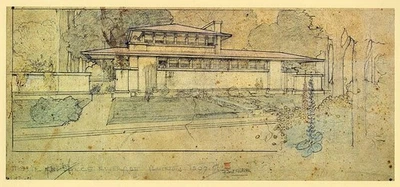 Tomek House Riverside IL Architectural Drawing by Frank Lloyd Wright 1907 Print - Image 1 of 2
