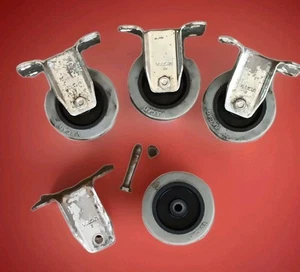 4 Vintage ALC Industrial 3" Non-Swiveling Caster Wheels Heavy Duty Rubber Wheels - Picture 1 of 18
