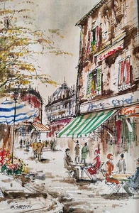 Vintage gerahmtes Gemälde Paris Straßenszene bunt nicht authentifiziert ungeprüft - Bild 1 von 12