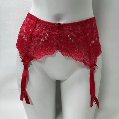 Vintage 90s Victoria’s Secret Red Satin Lace Garter Belt with Clips Large 1997 - Image 1 of 4