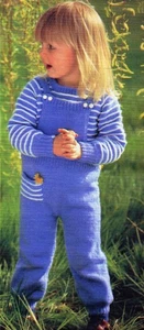 ~Laminated Vintage Knitting Pattern For Toddler's Dungarees & Jumper ~ 20" ~ 24" - Picture 1 of 2