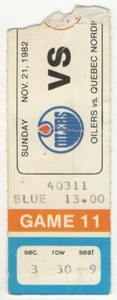 1982 EDMONTON OILERS vs QUEBEC NORDIQUES ticket stub WAYNE GRETZKY Hat Trick - Picture 1 of 2