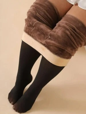 Plus size 320g Dark skin Fake Translucent Fleece warm Pantyhose/Tight  L/XL - Image 1 of 4