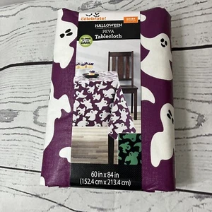 Halloween PVC Plastic Tablecloth Glow In The Dark Ghosts 60”X84" - Picture 1 of 4