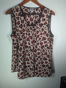 Anne Klein Tank LARGE Rayon Tan Black Magenta Cheetah Leopard Print - Picture 1 of 7