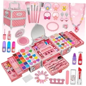 98 Pcs Kids Makeup Kit for Girls, Princess Real Washable Pretend Play Pink - Picture 1 of 8