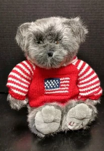 Felpa con cappuccio Dillard's ESCLUSIVA patriottica peluche orso argento bandiera USA 16" - Foto 1 di 8