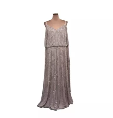 NWT Adrianna Papell Formal Maxi Dress Size 20W Silver Nude Beaded Blouson Gown - Image 1 of 4