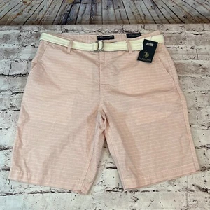U.S. Polo ASSN. Men's Salmon Striped Bermuda Belted Cotton Dress Shorts Size W36 - Picture 1 of 4