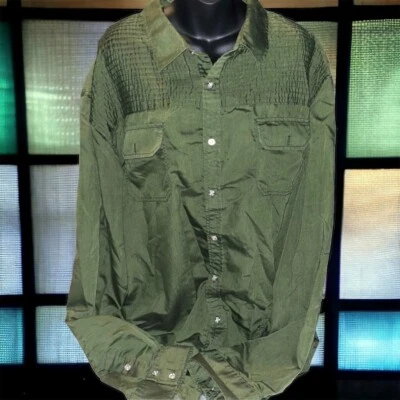 ATTITUDE GOLD Shirt Mens Olive Green Long Sleeve  Poly Cotton Pockets Sz 5XL - Image 1 of 4
