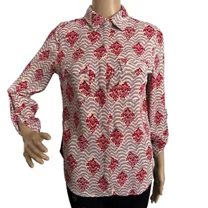 Anthropologie Porridge Clothing Blouse Small Lavender Red Floral Roll Tab Sleeve - Picture 1 of 12
