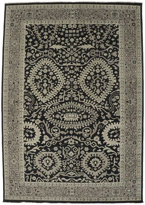 Charcoal Transitional Floral Oriental Rug Hand-Knotted Farmhouse Carpet 9X13 ft - Image 1 of 4