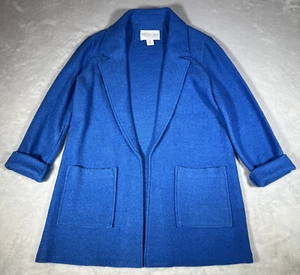 Rachel Zoe Open Coat Womens M Royal Blue Wool Blend Textured Blazer Jacket - Picture 1 of 8