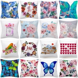 18x18" PILLOW COVER Floral Blue Pink Red Flower Butterfly Two-Sided Cushion Case - Picture 1 of 21